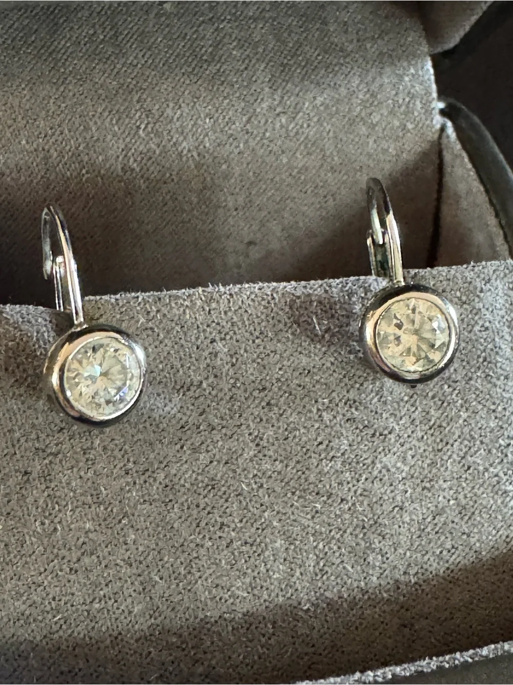 Silver Tone Bezel Set CZ Leverback Earrings Classic Minimalist Sparkle